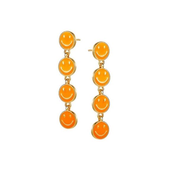 Pink Smiley Face Dangle Earrings, Colorful Enamel Smiley Face Earrings, Happy Fa - Picture 6 of 7